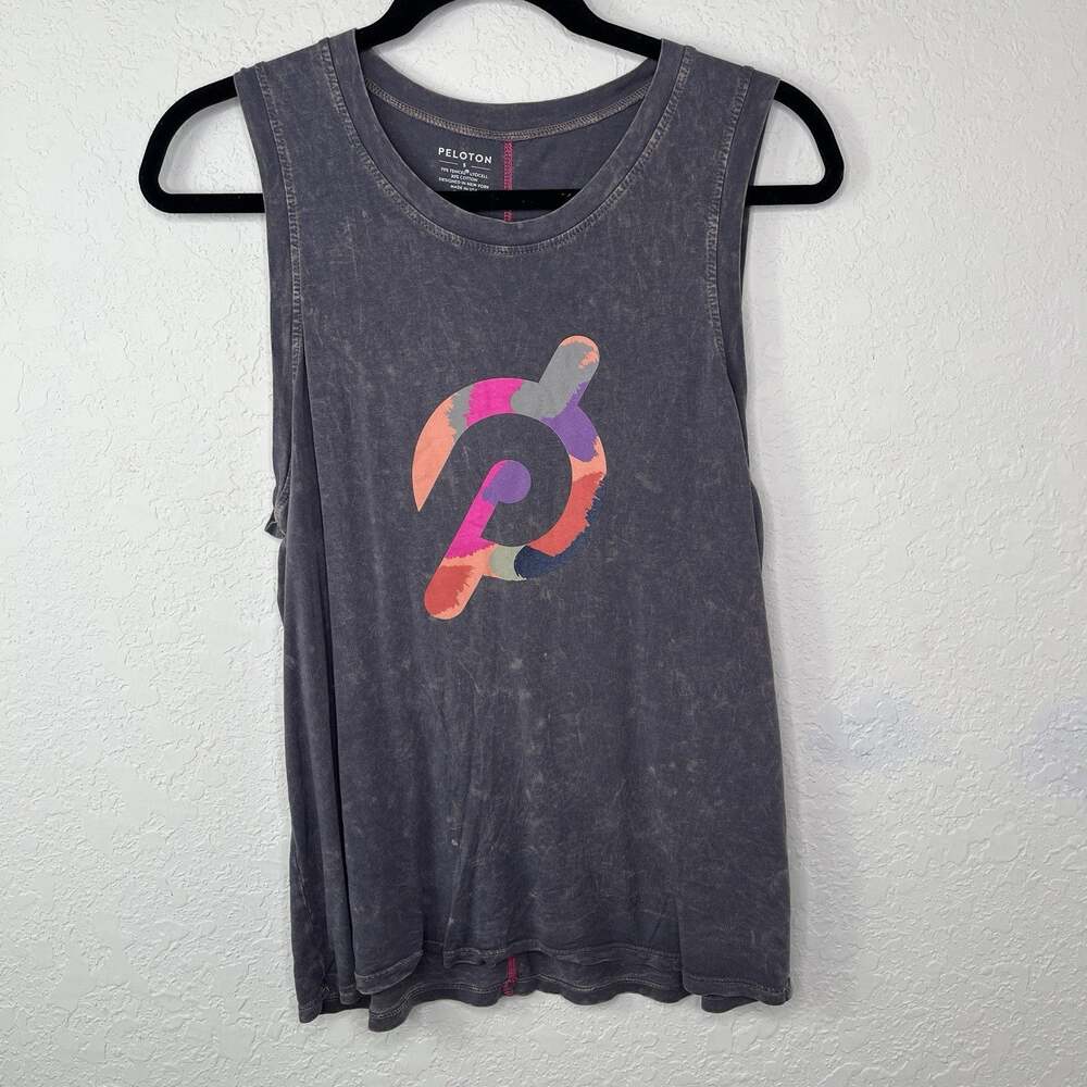 Peloton Gray acid wash Muscle Tee Size S, print logo, athletic, spinning, sport